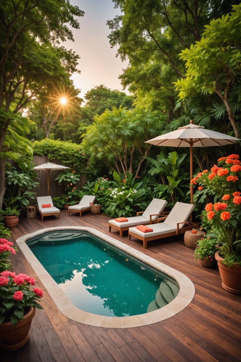 Raised Plunge Pools Paired with Wood Decking