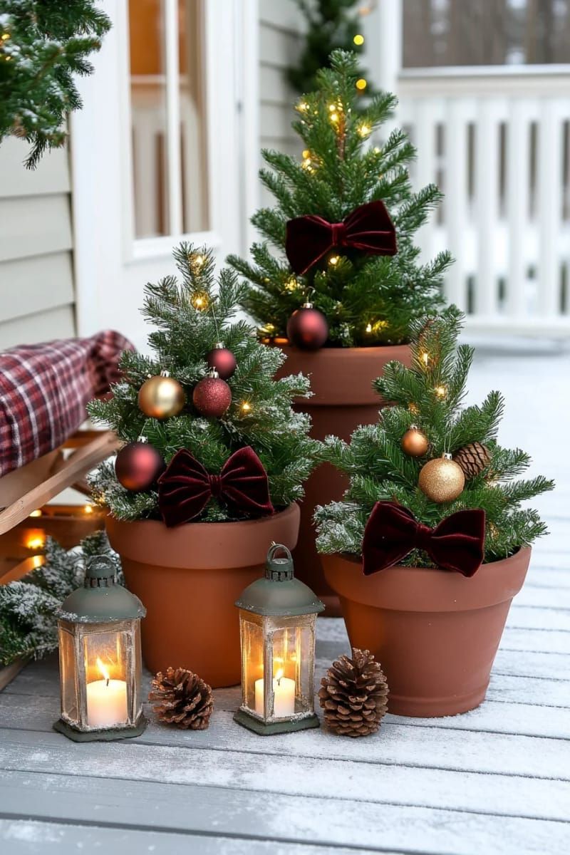 6. Mini Trees in Terracotta Pots With Velvet Bows - photo 3
