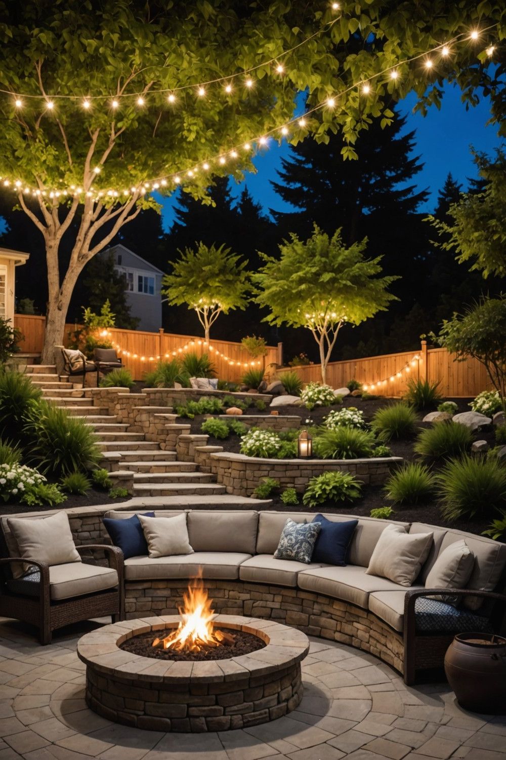 Retaining Wall with Built-in Fire Pit