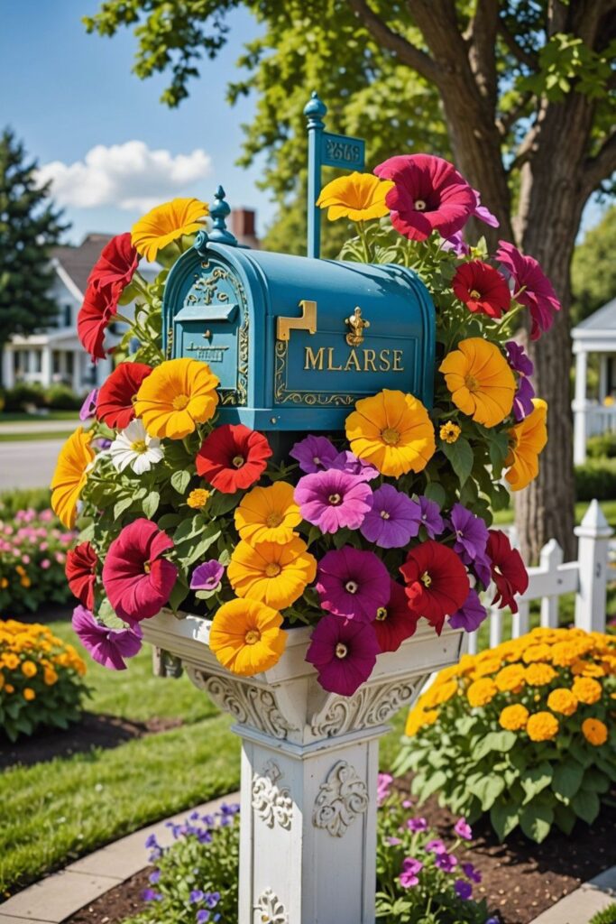 Bright Flower-Filled Mailbox Garden
