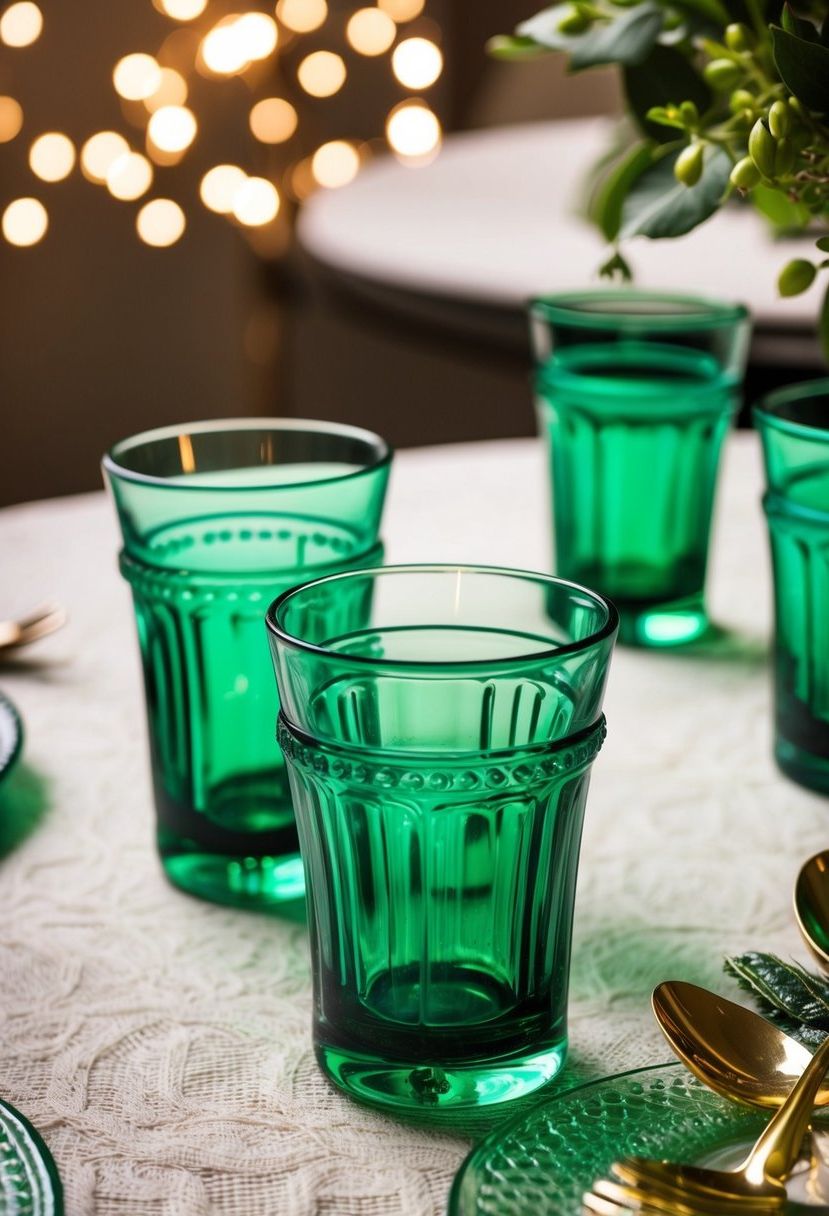 11) Vintage Emerald Glassware Accents