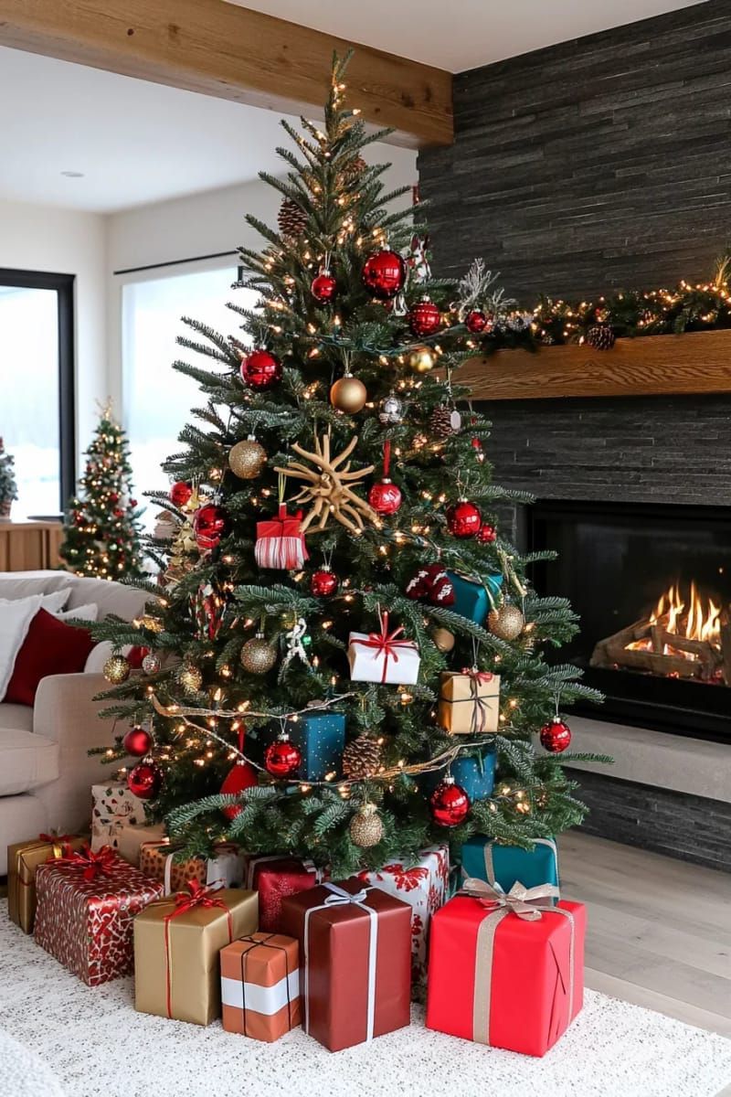 15. Wrapped mini gifts as playful tree ornaments
