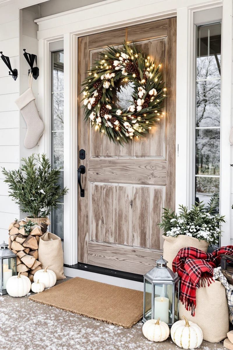 1. Pinecone Cotton Wreath With Lights - photo 3