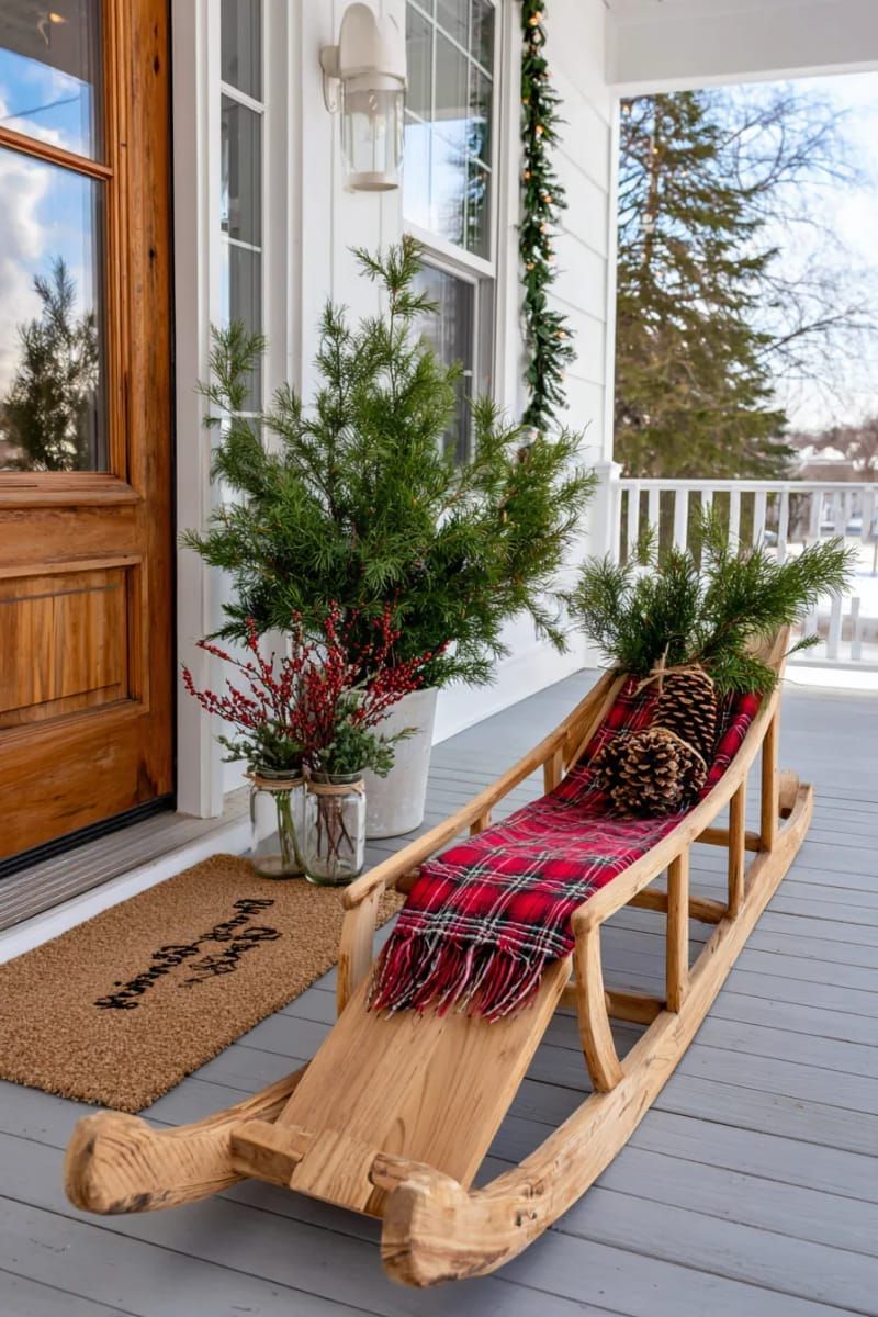 5. Vintage Sled Leaned Against the Door