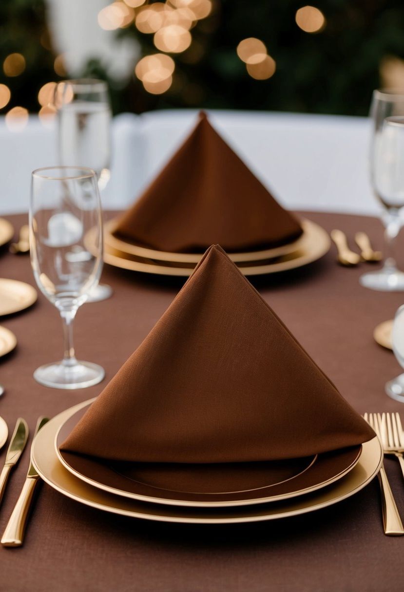 8) Chestnut Napkins Paired With Gold Cutlery