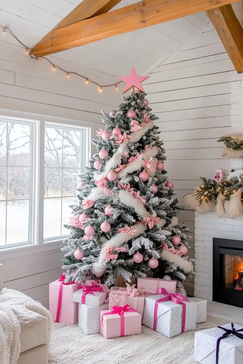 2. Jet-black tree styled with blush pink accents