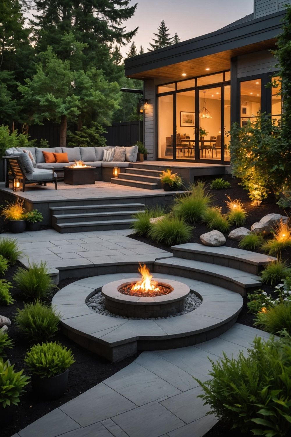 Stair Landing With Fire Pit