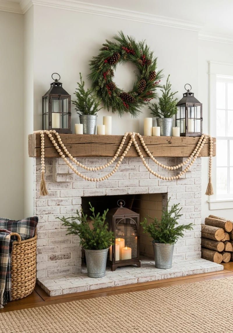 13. Wooden Bead Garland Over Fireplace - photo 3