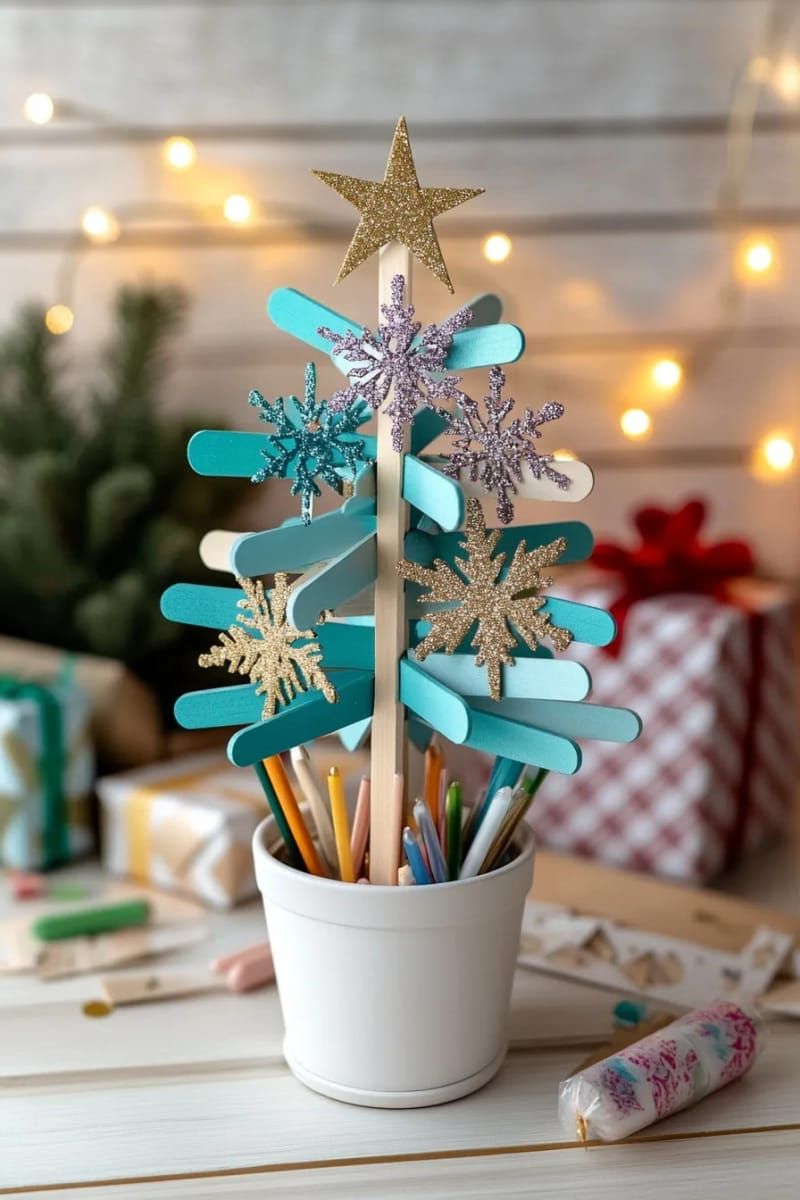 20. Popsicle stick snowflake and star tree decorations