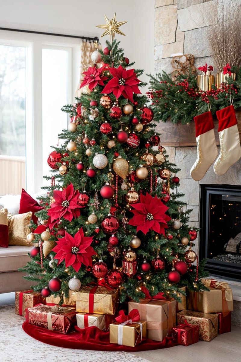 9. Classic Red and Gold Tree With Oversized Ornaments