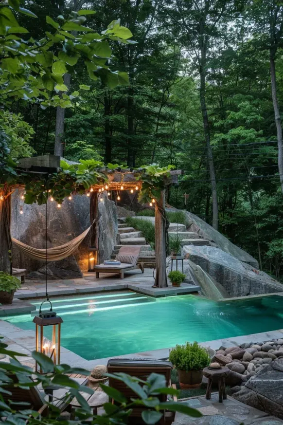 Forest-Inspired Backyard Pool Retreat