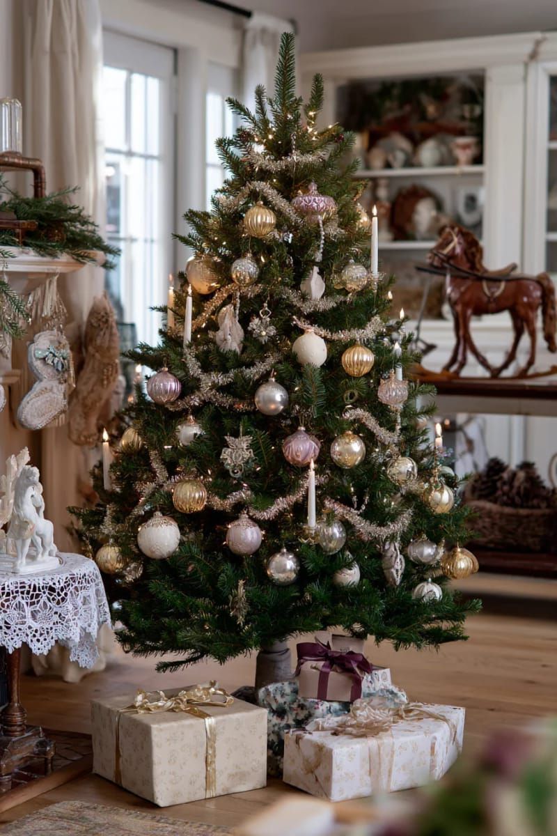 10. Retro tree with glass ornaments and tinsel - photo 2