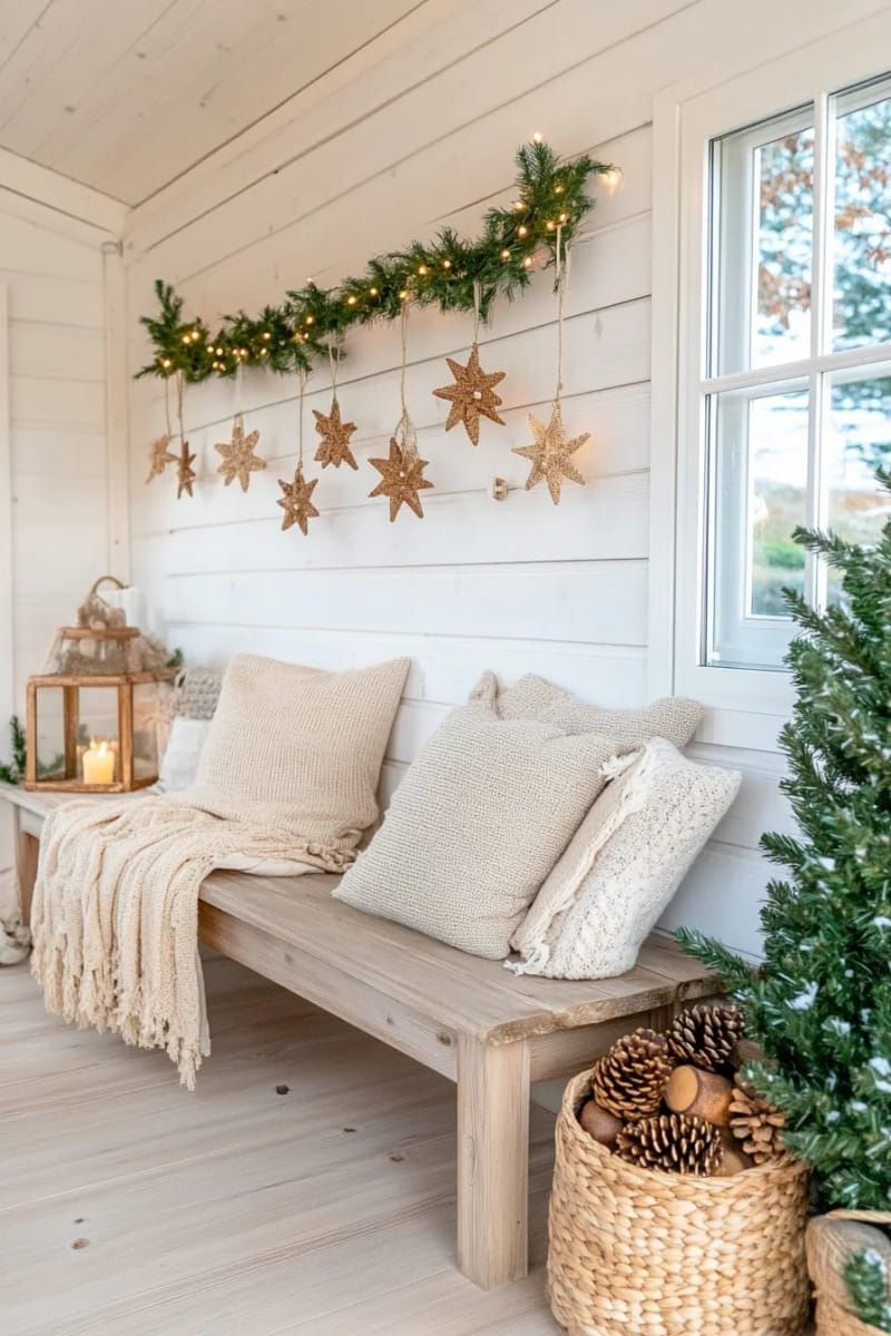 11. Scandinavian-inspired garland of wooden beads and pinecones on the wall - photo 4