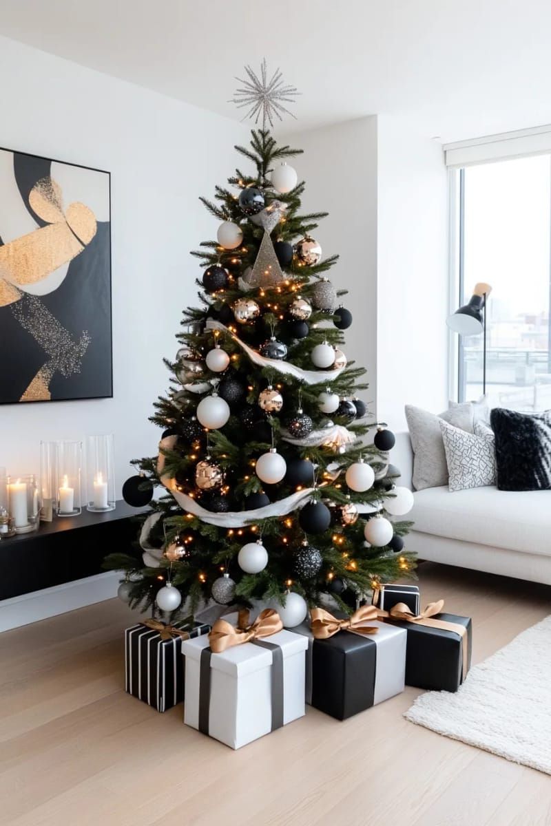 11. Modern Black and White Christmas Tree