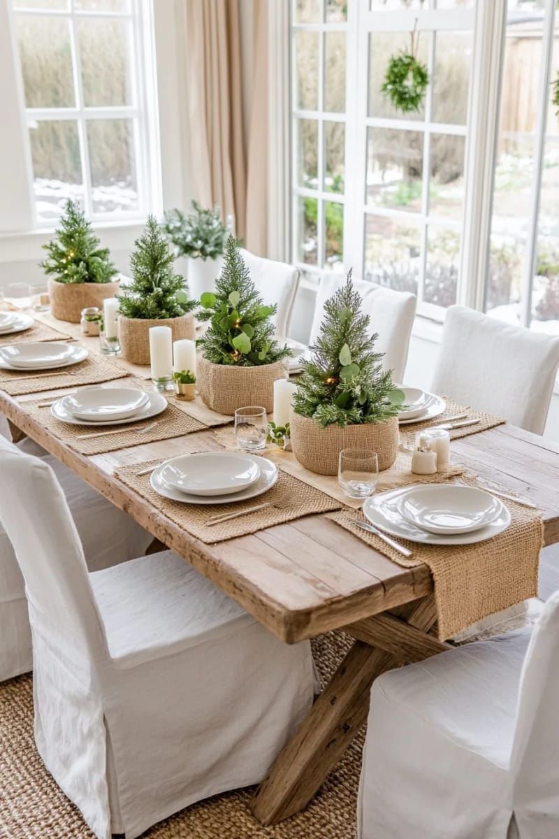 27. Burlap Pots With Petite Fir Trees