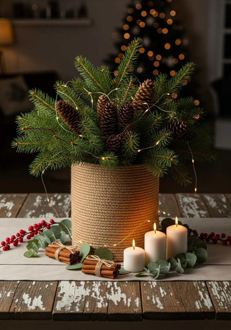 15. Jute Basket Vase With Pine Branches - photo 3