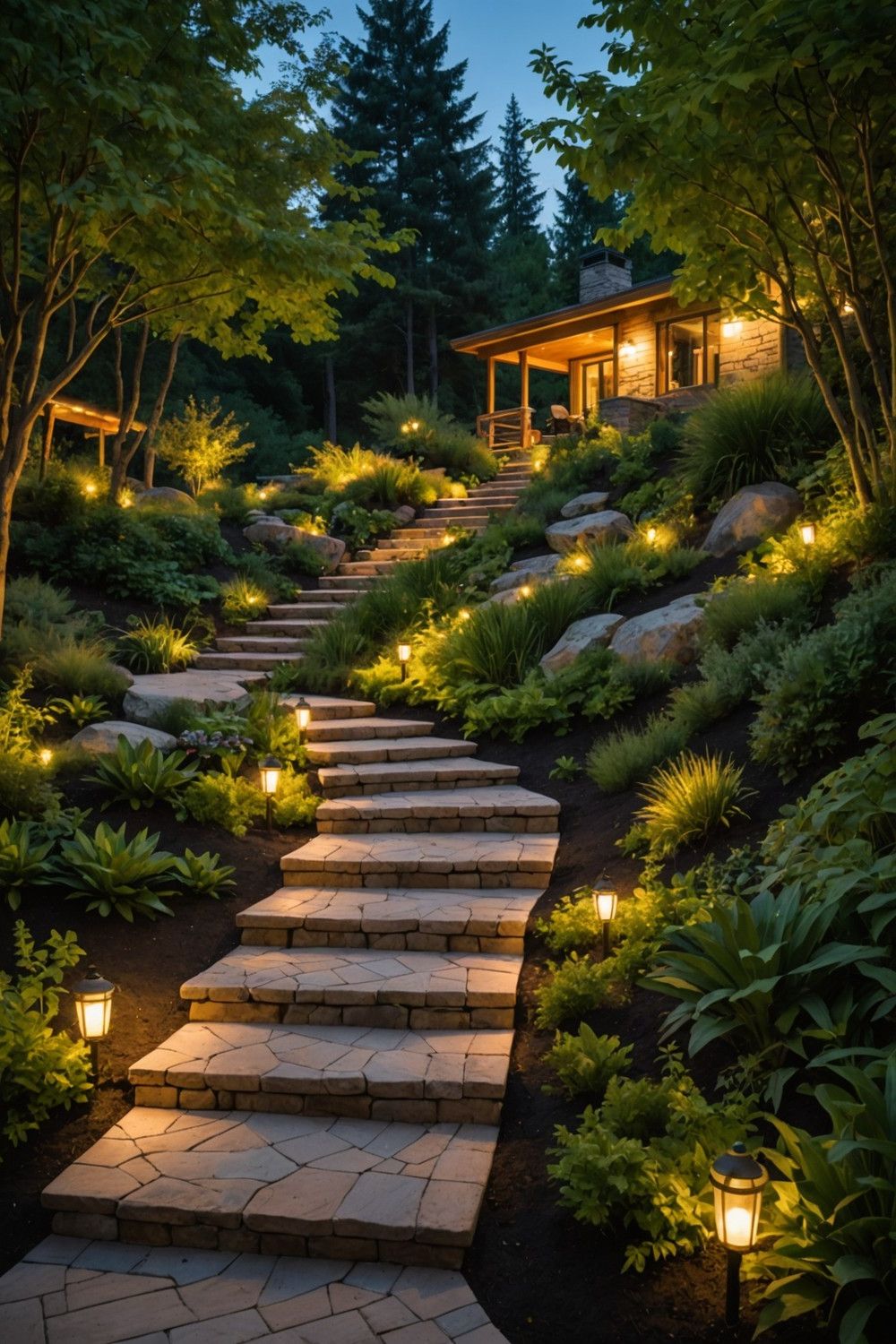 9) Outdoor Lighting Ideas for Hillside Safety