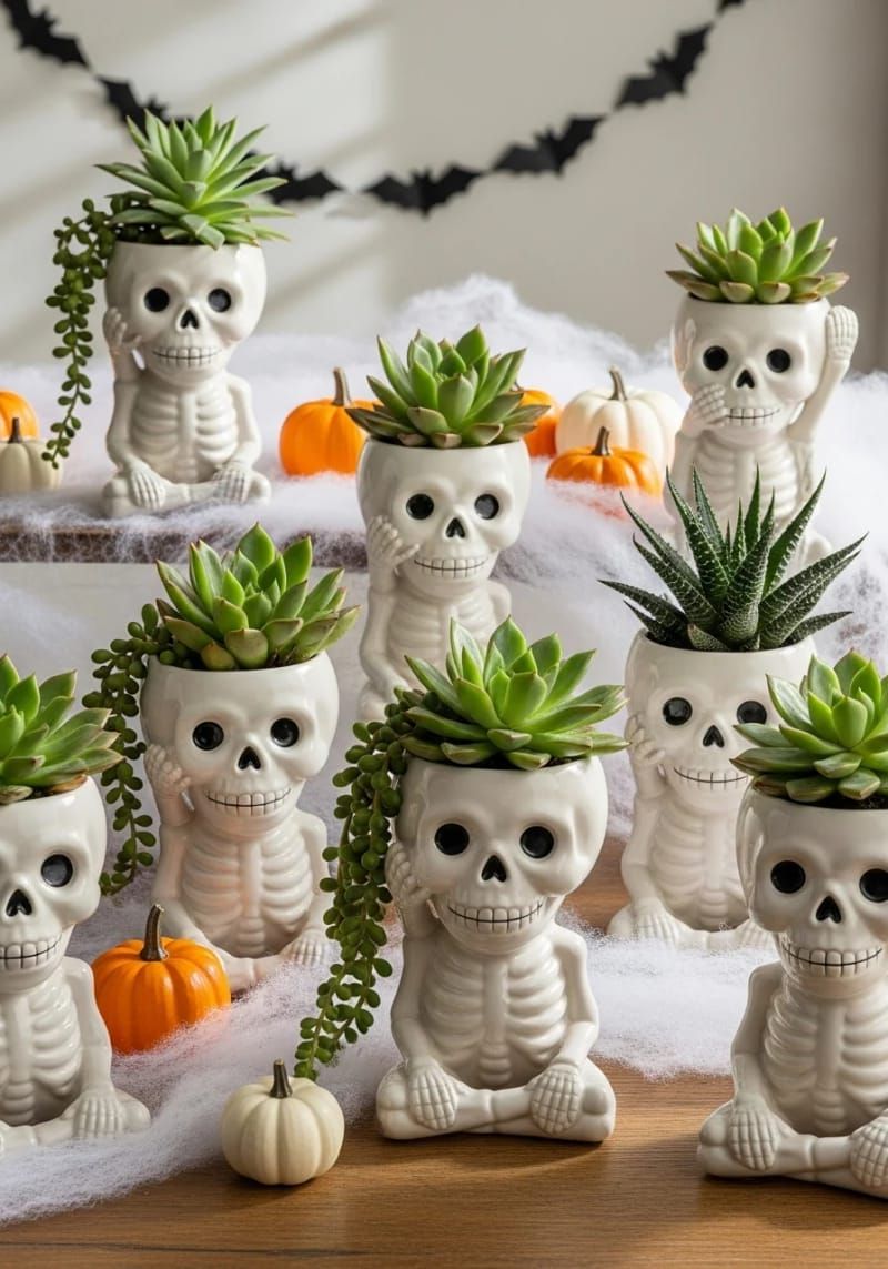 10. Cheerful Skeleton Succulent Planters