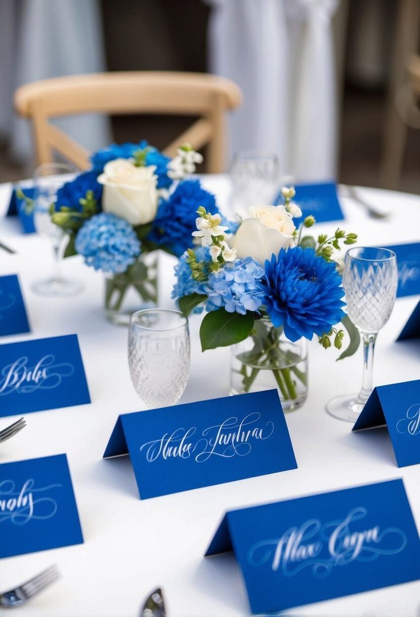 11) Blue calligraphy place cards