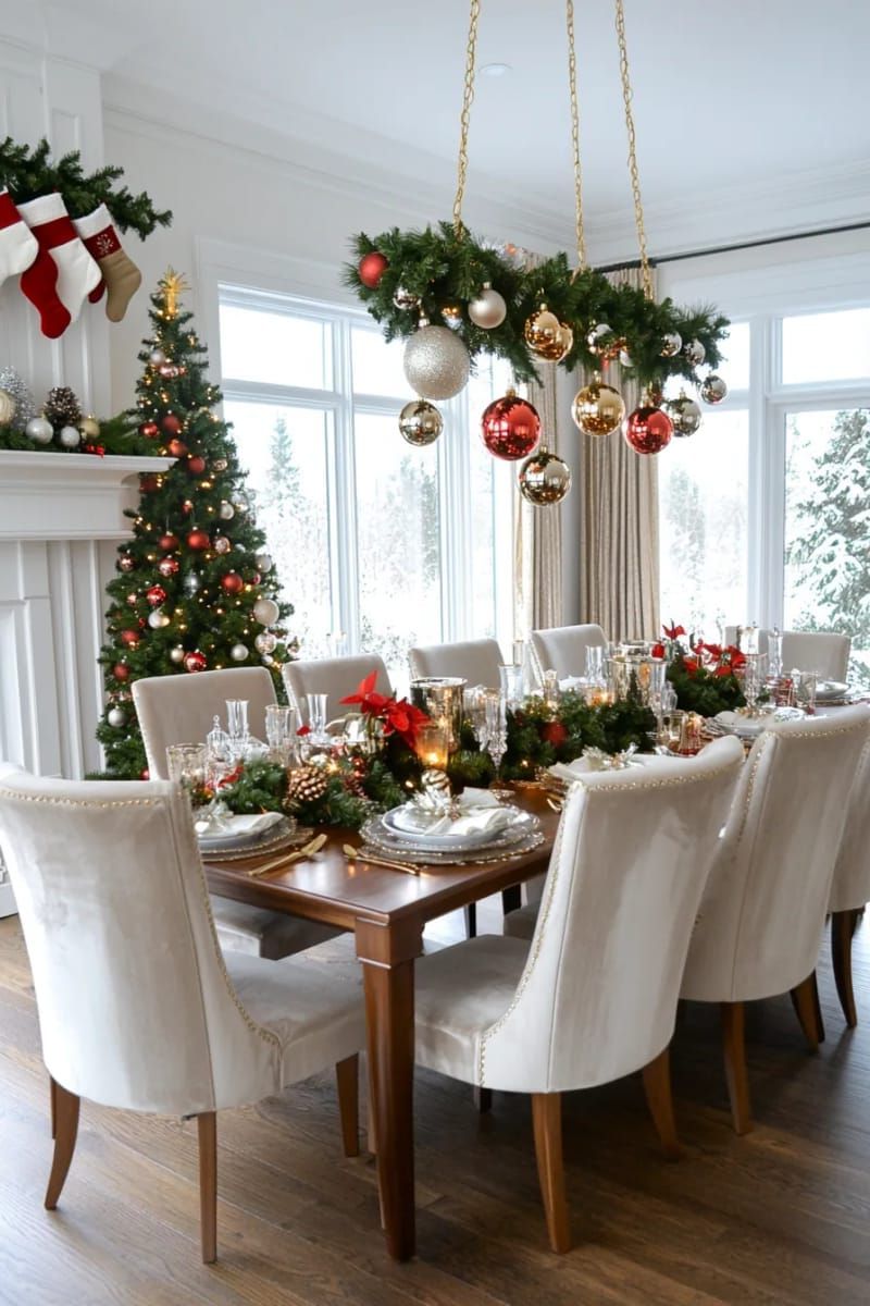 23. Layered Hanging Decor Above the Dining Table