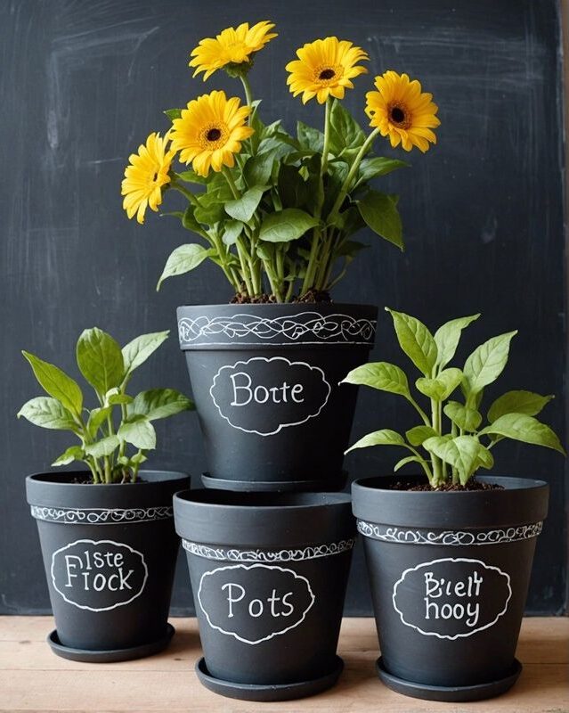 Chalkboard-Style Flower Pots