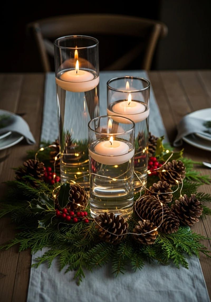 12. Floating Candles With Pinecones in Vases - photo 3