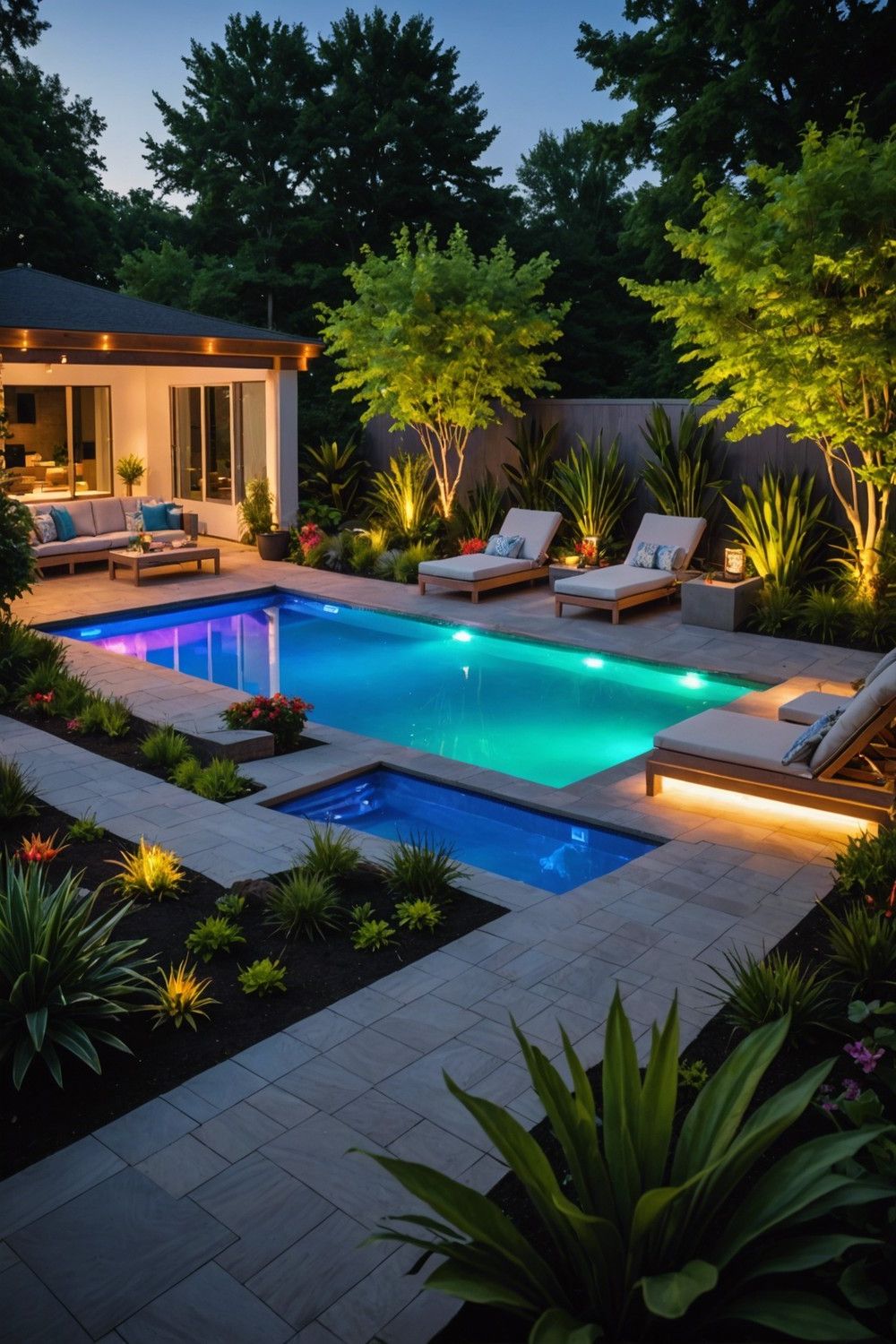 Raised Pools with LED Lighting