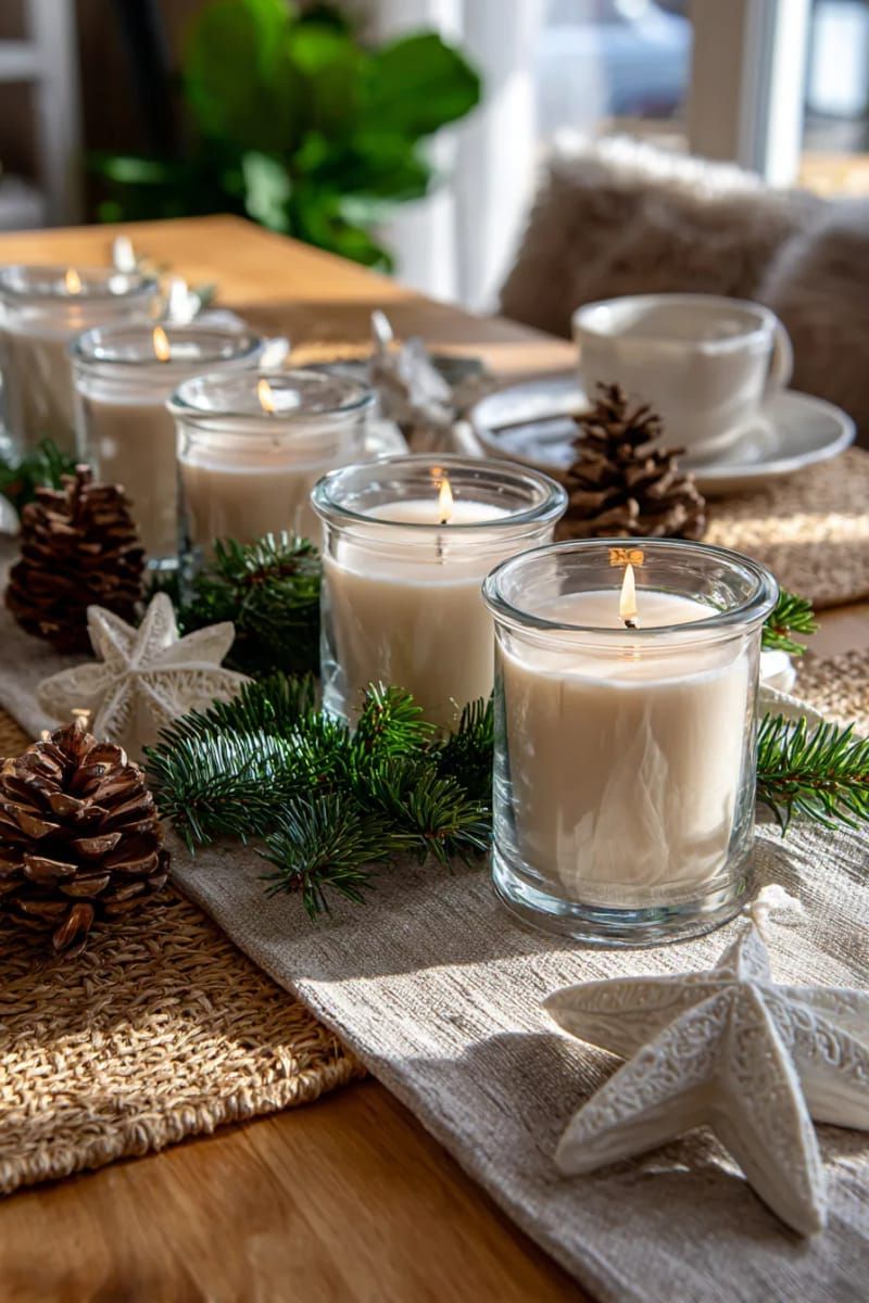 23. Frosted Jars With Pine Soy Candles