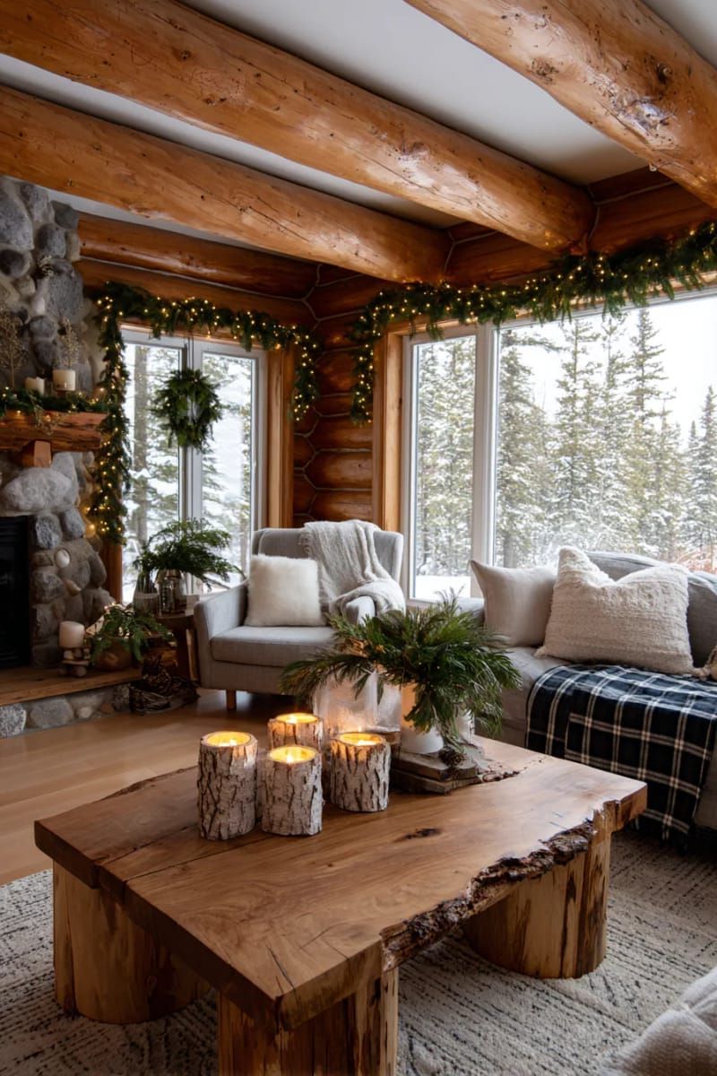 9. Birch Log Candle Holders with Tea Light Wells - photo 2