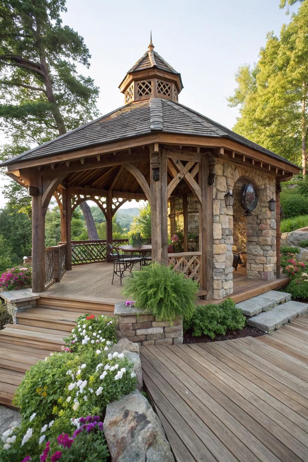 3. Rustic Charm With Wood and Stone