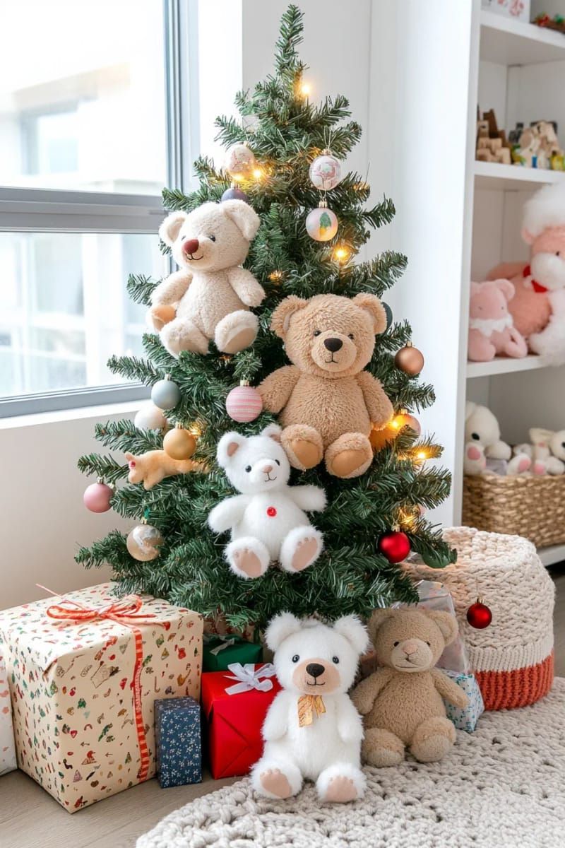 6. Plush animal ornaments on a child-safe tree - photo 2