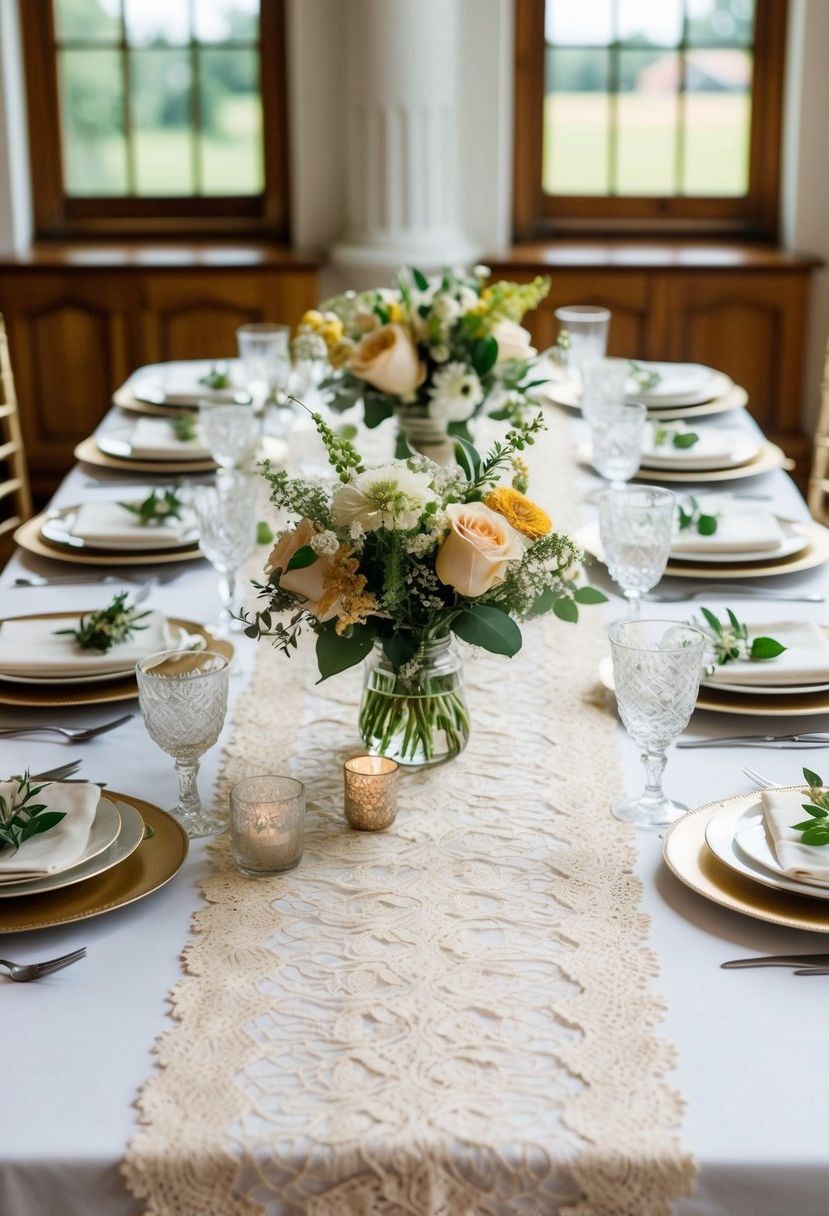3) Vintage lace table runners