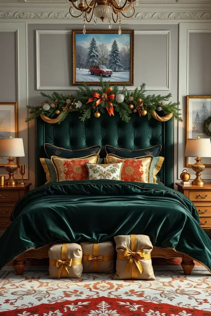 Green and Gold Combinations for a Festive Bedroom