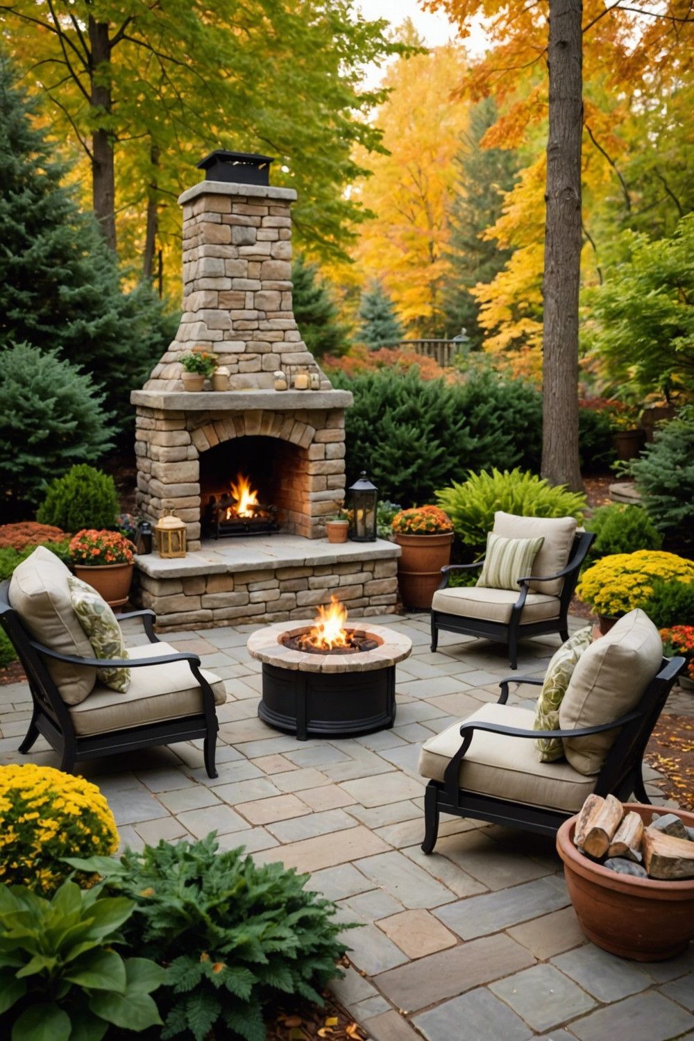 Small Fireplace Nook with Swivel Chairs