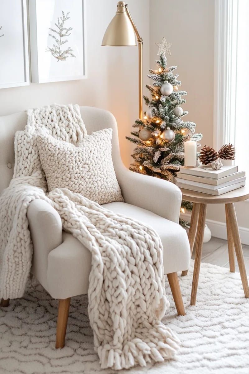 29. Cozy Reading Corner With Knit Blankets And A Tabletop Tree - photo 2