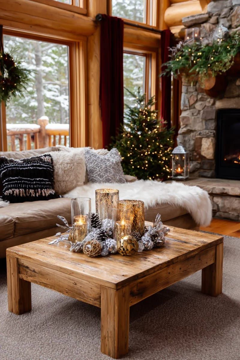 9. Sophisticated candle holders and decorative pieces arranged as a coffee table highlight