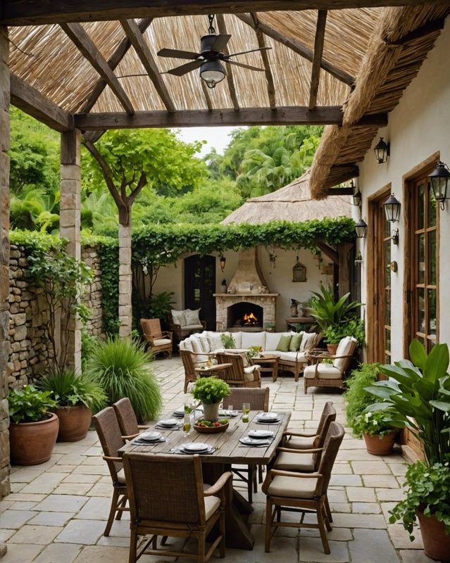 Thatched Roof Over Natural Stone Flooring
