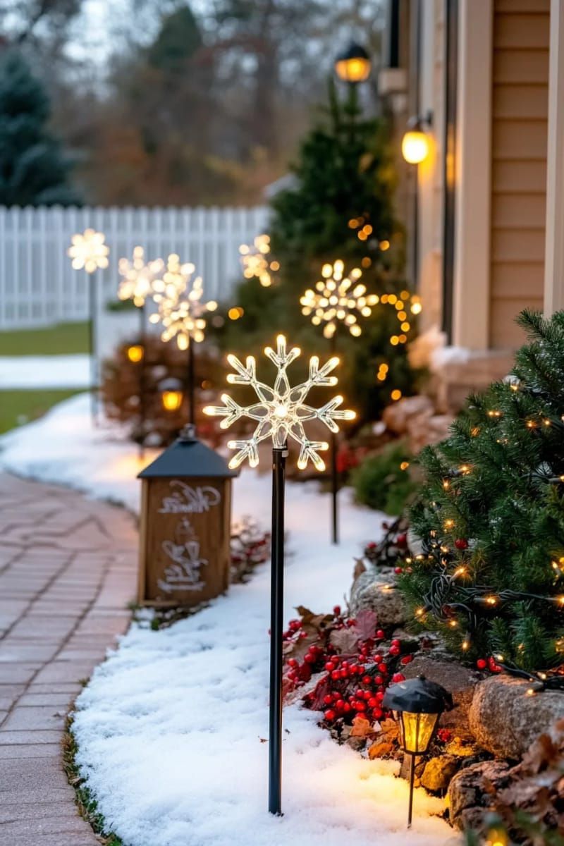 14. Solar Snowflake Lights Mark the Path