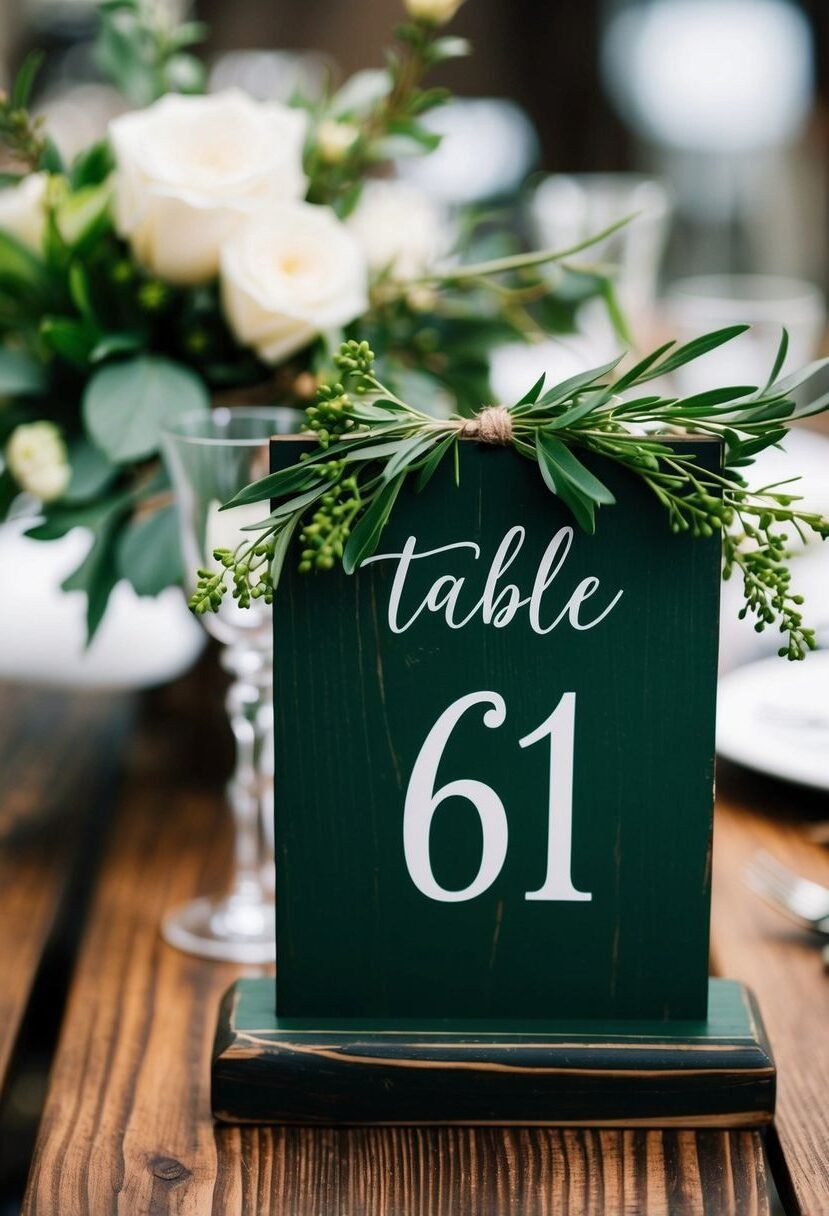 8) Rustic Wooden Table Numbers in Green