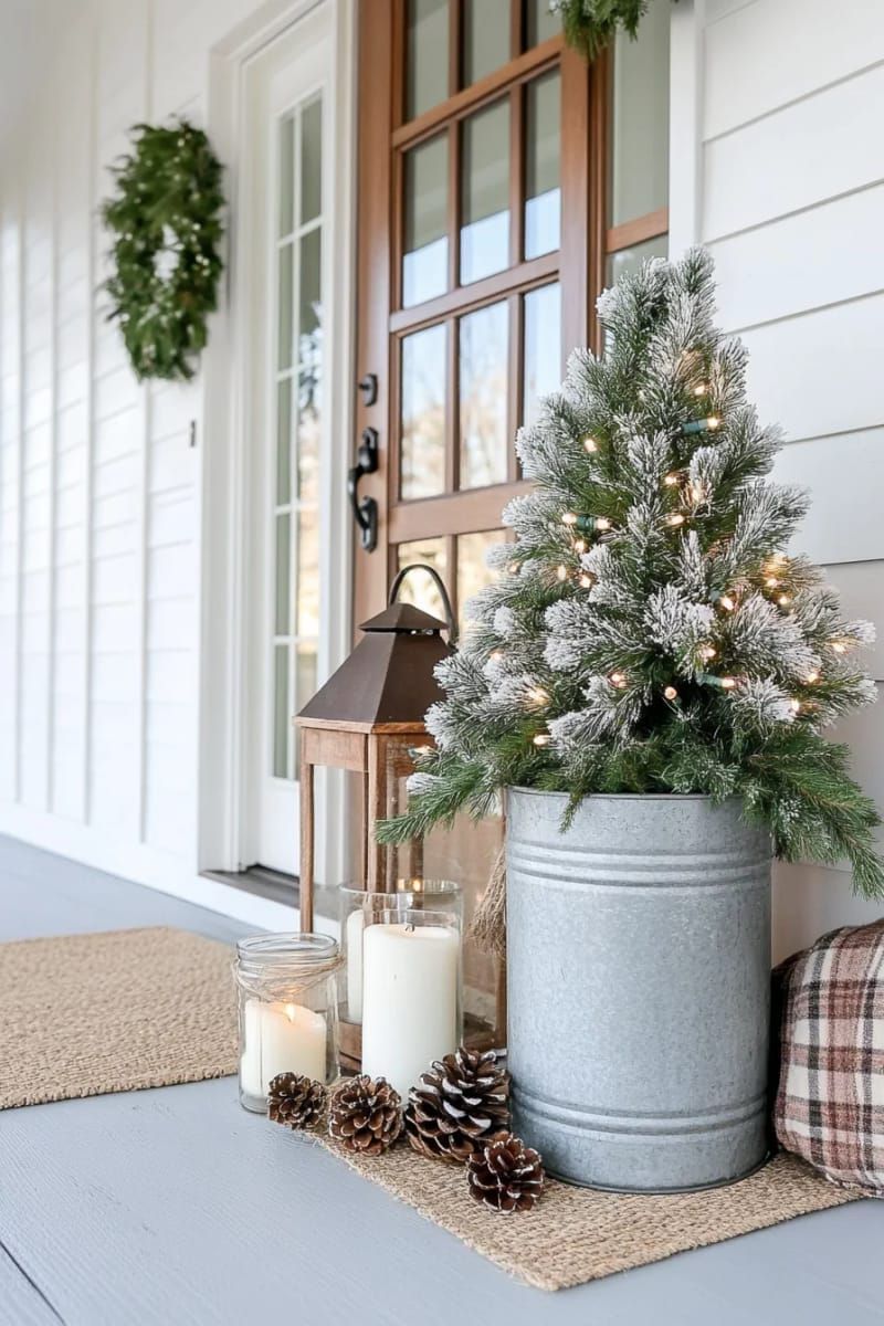 11. Vintage Milk Can with Flocked Tree and Lights - photo 3