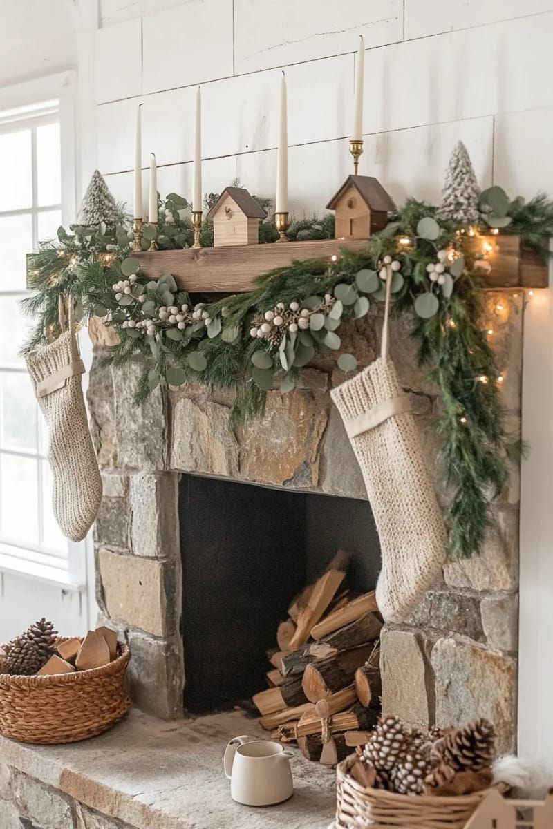 5. Eucalyptus Pine Berry Mantel Garland - photo 3