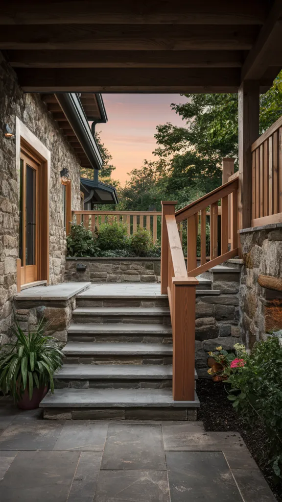 41) Natural Stone Steps Paired with Wood Railing