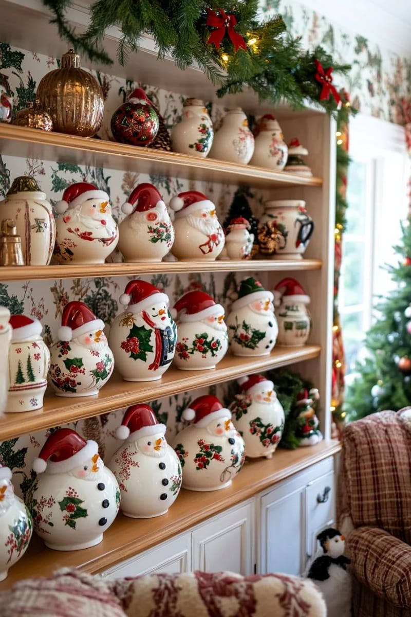 3. Ceramic Santas and Snowmen with Vintage Charm