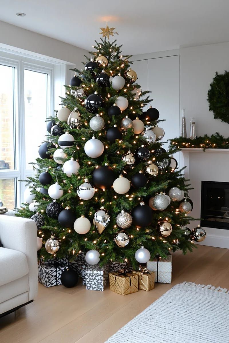 6. Simple monochromatic ornament clusters for a clean tree - photo 2