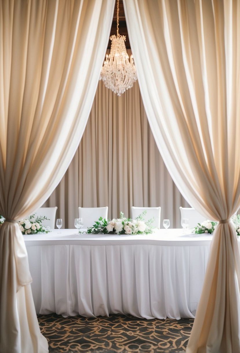 3) Flowing fabric drapes as a backdrop