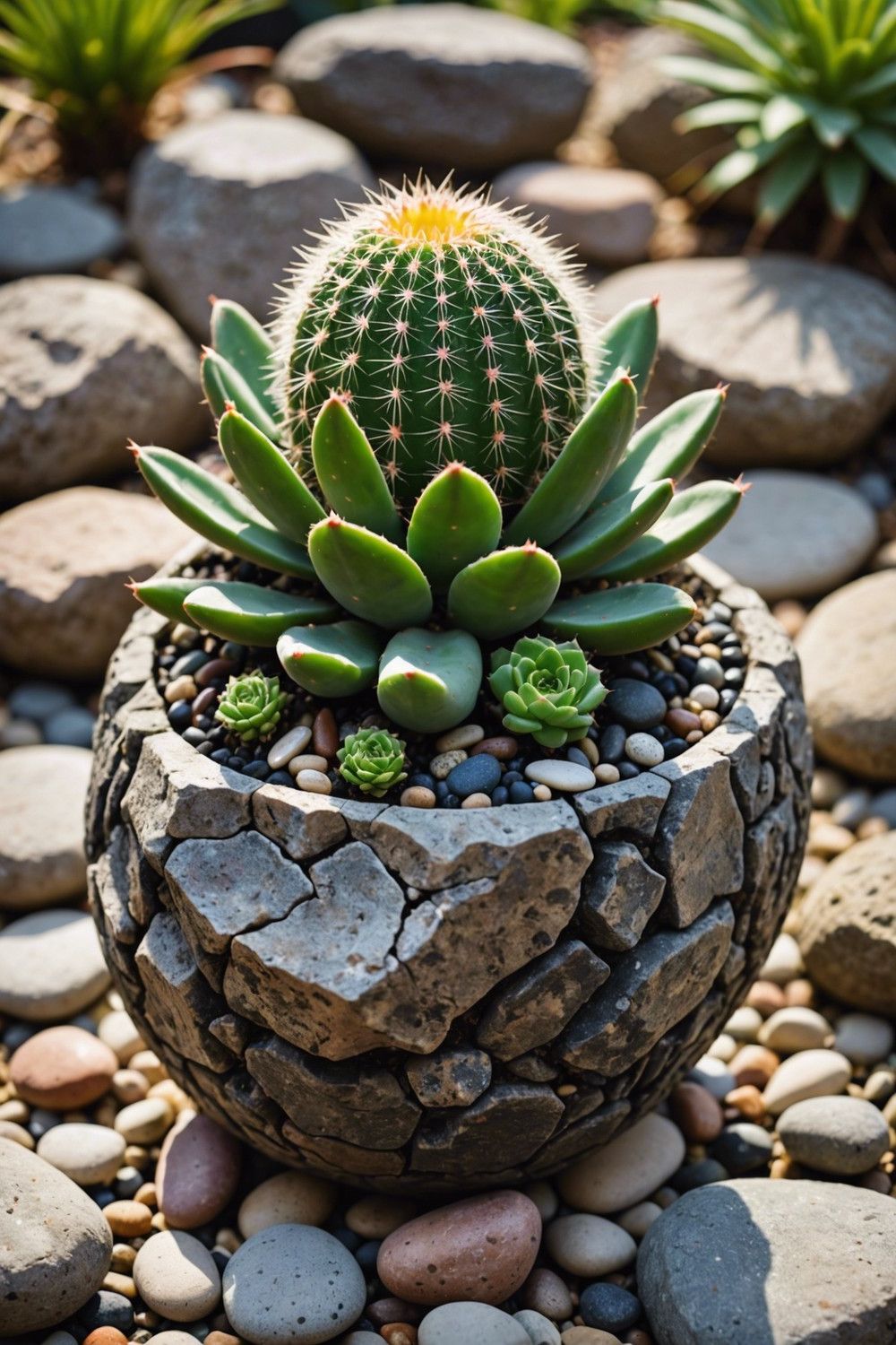 Tiny Cactus Rock Planter Crafts