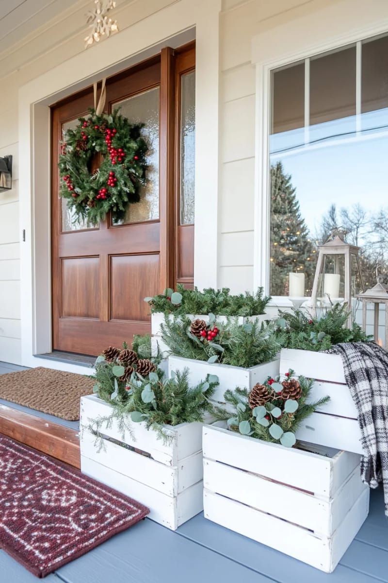 7. White Wooden Crates with Potted Evergreens - photo 3