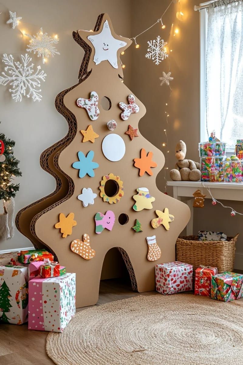 15. Cardboard cutout tree with stick-on foam shapes