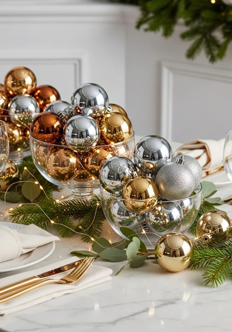 12. Metallic accents in glass bowls for elegant decor - photo 2