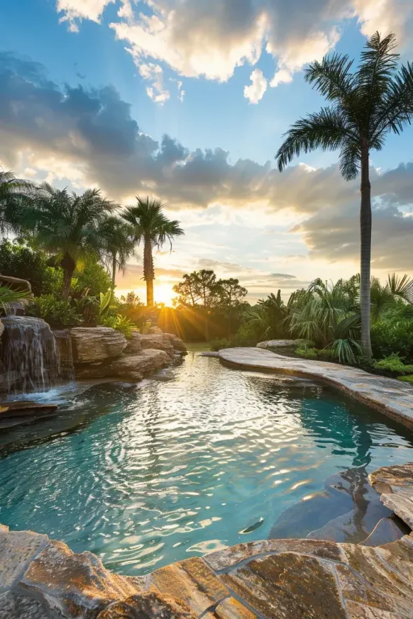 Tropical Paradise With Waterfalls and Natural Rocks